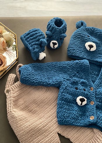 Mavi Örgü Erkek Bebek Kıyafet Seti - Görsel 4