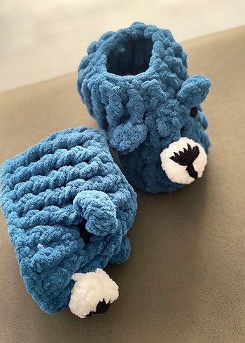 Mavi Örgü Erkek Bebek Kıyafet Seti - Görsel 5