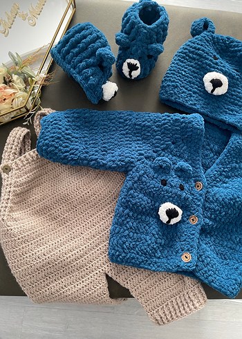 Mavi Örgü Erkek Bebek Kıyafet Seti - Görsel 3