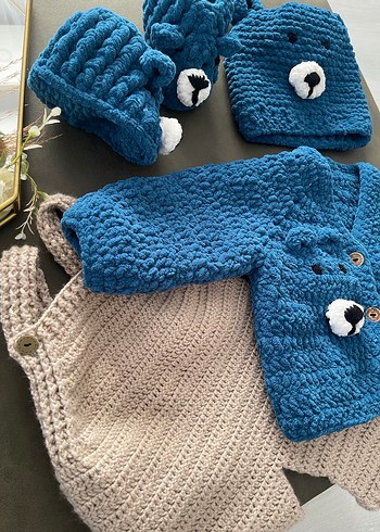 Mavi Örgü Erkek Bebek Kıyafet Seti - Görsel 2