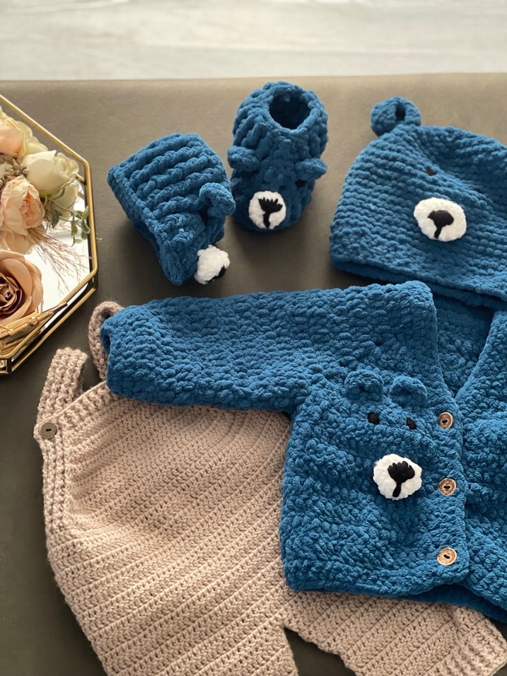 Mavi Örgü Erkek Bebek Kıyafet Seti - Görsel 4
