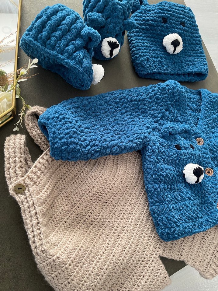 Mavi Örgü Erkek Bebek Kıyafet Seti - Görsel 2