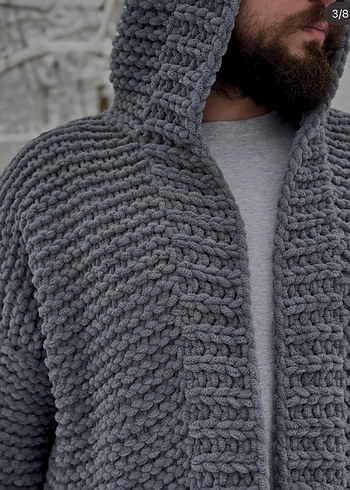 Gri Kapüşonlu Örgü erkek 
Hırka - Görsel 2