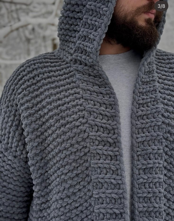 Gri Kapüşonlu Örgü erkek 
Hırka - Görsel 2