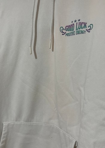 m Beden Beyaz Kapüşonlu Uzun Kollu Sweatshirt