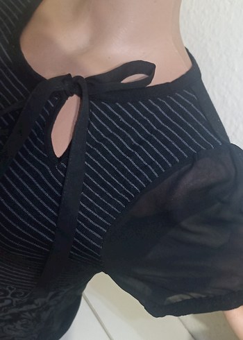 Siyah Piliseli Mini Gotik Kadın Bluz - Görsel 2