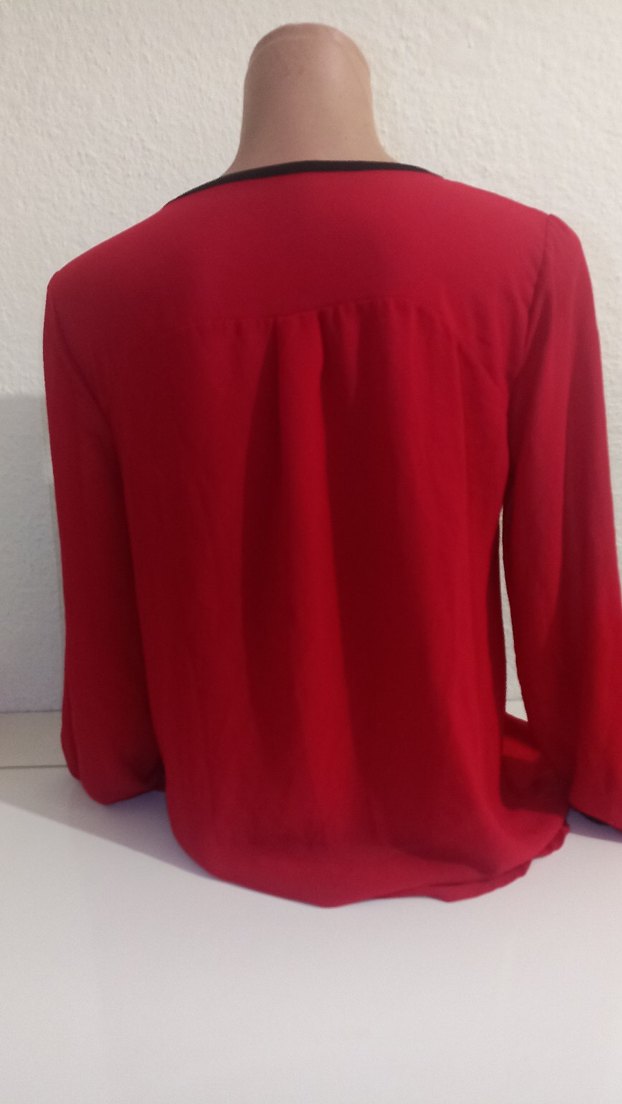Fermuarlı Kırmızı Uzun Kollu Kadın Bluz - Görsel 2