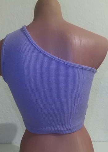 Mor Tek Omuz Mini Crop Top - Görsel 2