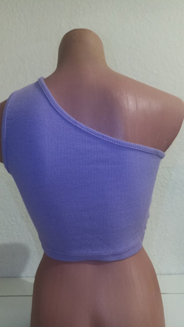 Mor Tek Omuz Mini Crop Top - Görsel 2