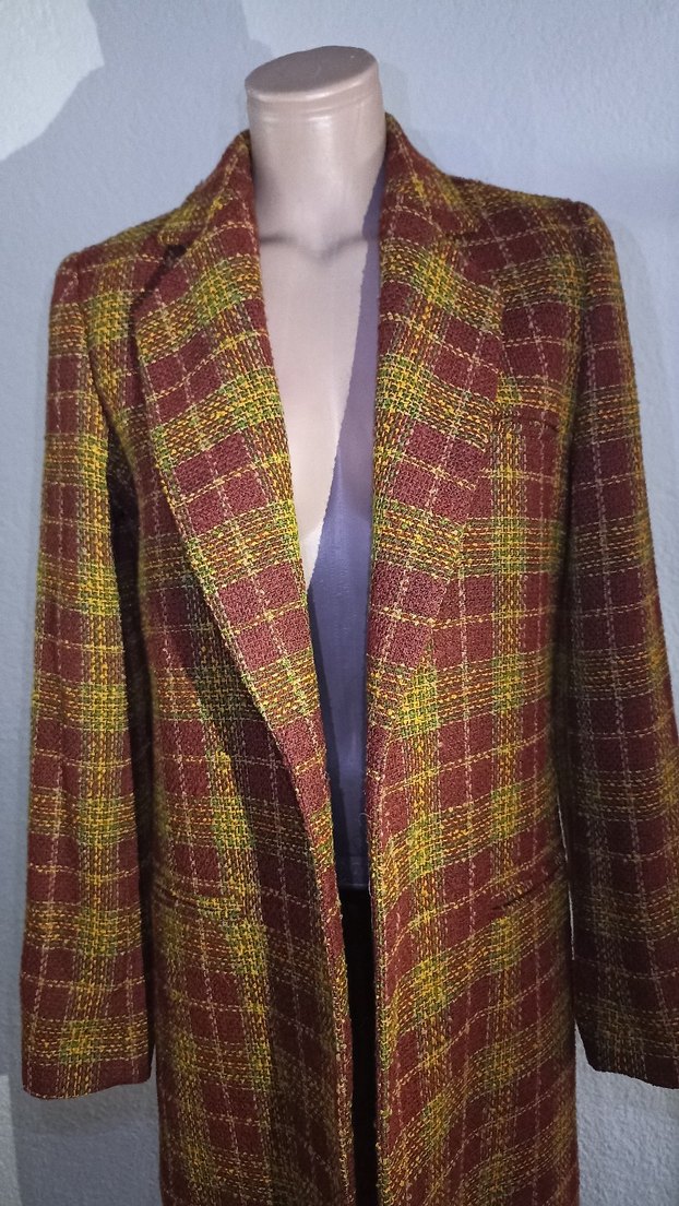 Kahverengi Ekose Uzun Yün Kadın Kaban - Görsel 3