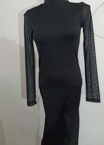 Trendyol marka Siyah arkası yırtmaçlı elbise - Görsel 3