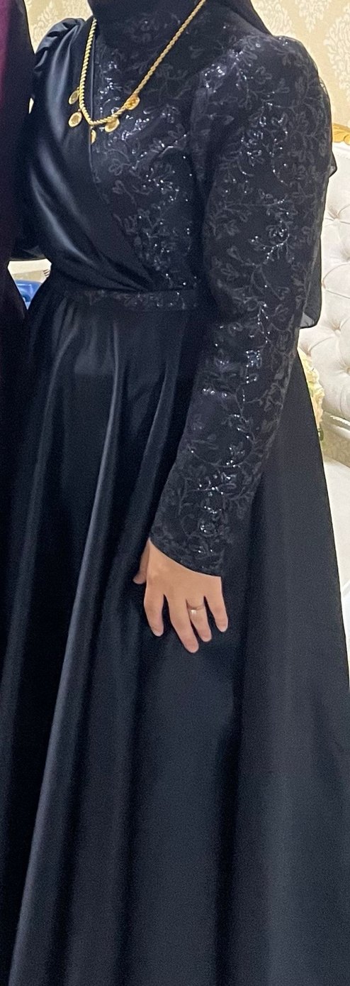 Uzun Siyah Gotik Nakışlı Kadın Abiye Elbise - Görsel 2