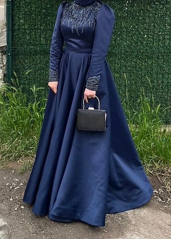 Nakışlı Lacivert Uzun Abiye Elbise - Görsel 2