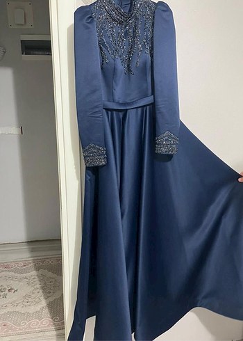 Nakışlı Lacivert Uzun Abiye Elbise - Görsel 3