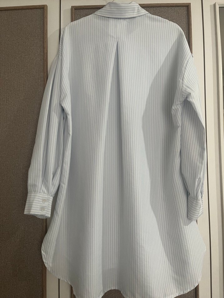 Düğmeli, Uzun Kollu, Çizgili Kadın Gömlek - Görsel 2