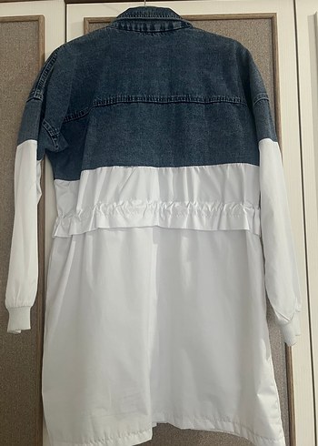 Kadın Uzun Beyaz Denim Ceket - Görsel 2