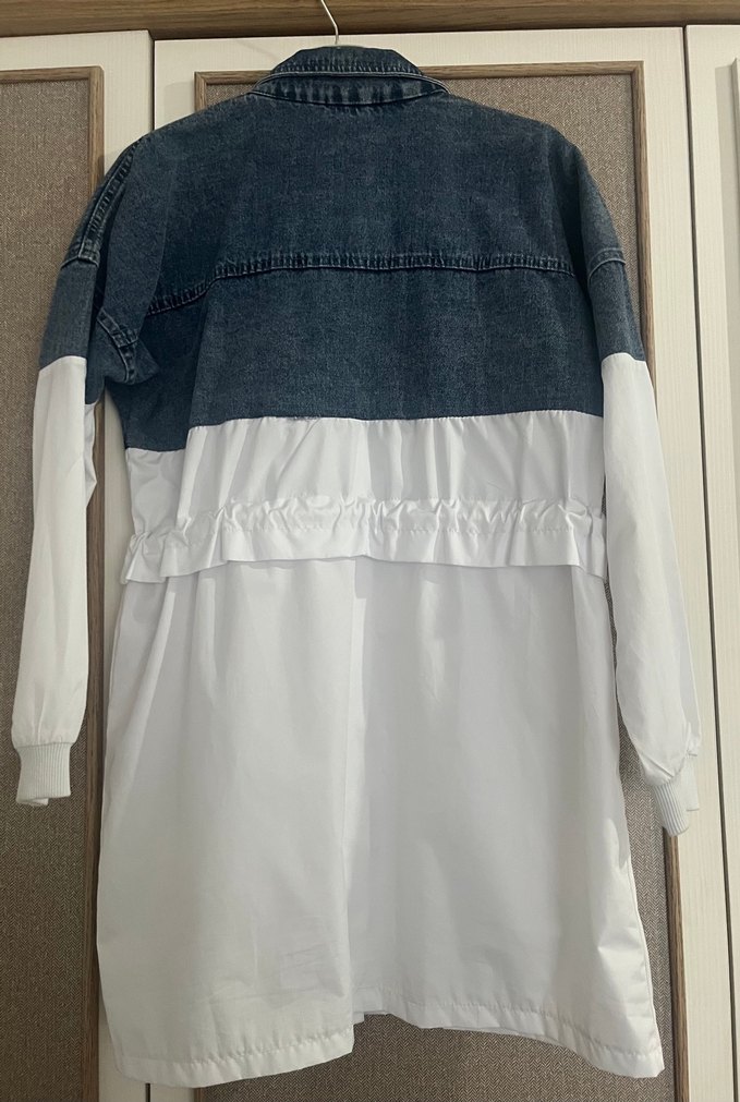 Kadın Uzun Beyaz Denim Ceket - Görsel 2