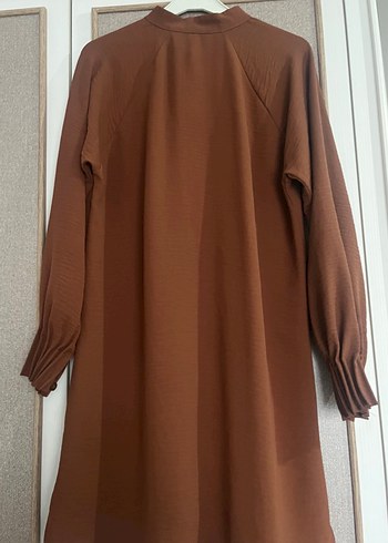 Düğmeli Uzun Kahverengi Kadın Tunik - Görsel 2