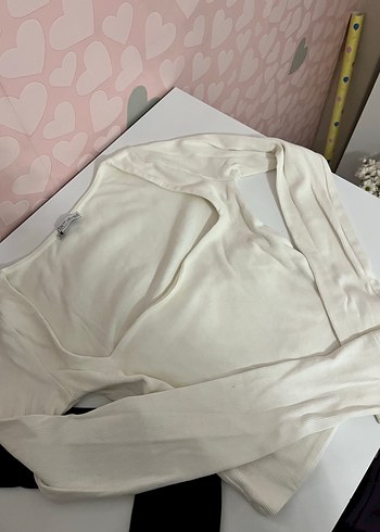 Beyaz Pamuklu Uzun Kollu Crop - Görsel 3