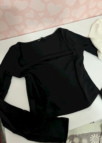 Beyaz Pamuklu Uzun Kollu Crop - Görsel 2