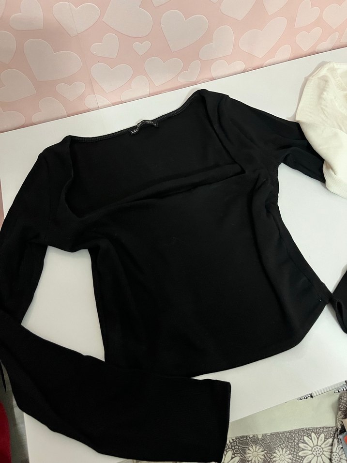 Beyaz Pamuklu Uzun Kollu Crop - Görsel 2