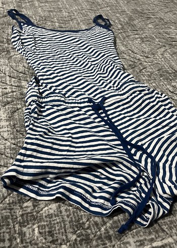 Çizgili Askılı Mini Tulum - Görsel 2