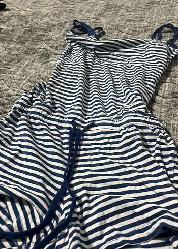 Çizgili Askılı Mini Tulum - Görsel 4