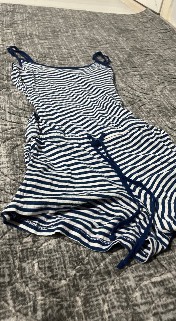 Çizgili Askılı Mini Tulum - Görsel 2