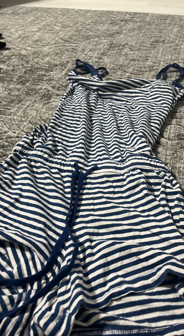 Çizgili Askılı Mini Tulum - Görsel 4