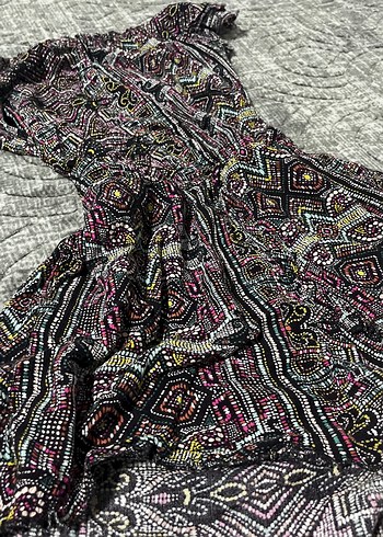 Bohem Çok Renkli Straplez Kısa Tulum - Görsel 2