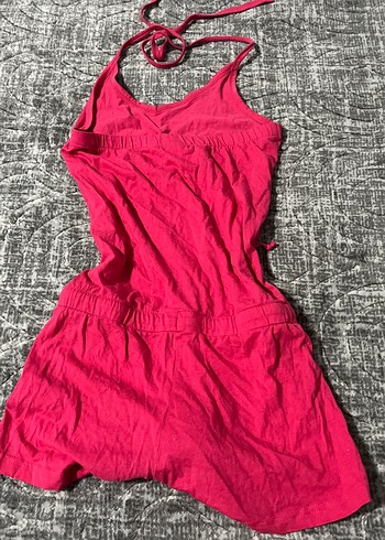 Pembe Straplez Keten Mini Tulum - Görsel 3