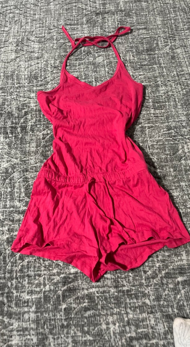 Pembe Straplez Keten Mini Tulum - Görsel 2