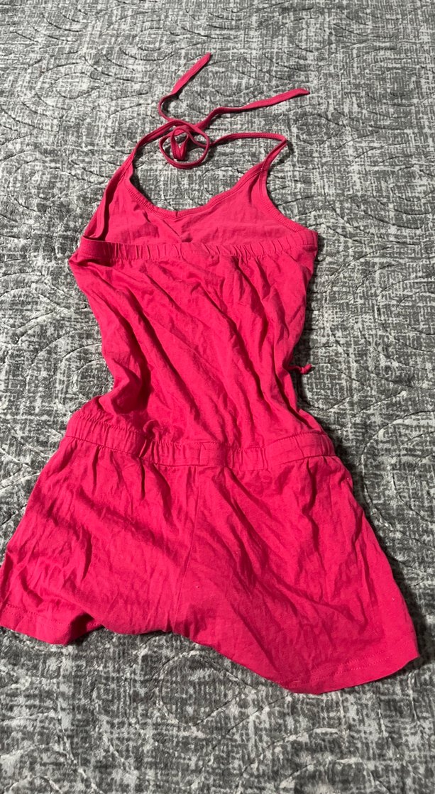 Pembe Straplez Keten Mini Tulum - Görsel 3