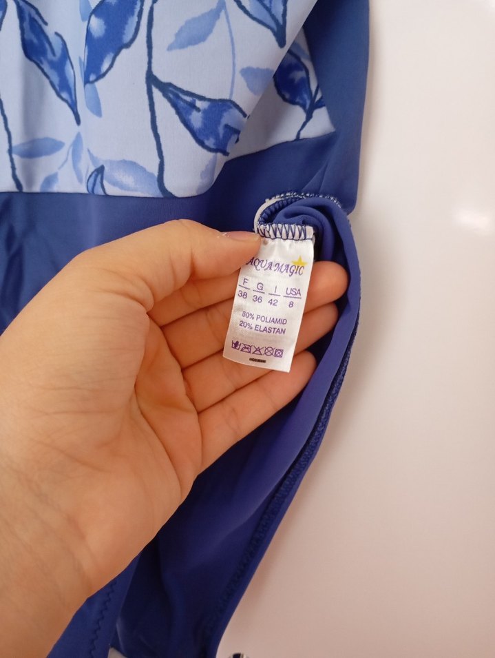 Mavi Desenli İnce Askılı Kadın Mayo - Görsel 2