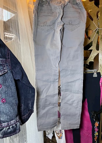 9 Yaş Beden gri Renk Gri Düğmeli Kız Kot Pantolon