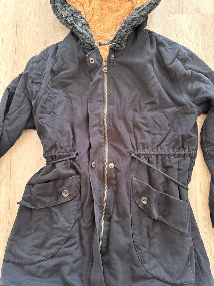 Kadın Siyah Midi Kışlık Mont Kürklü Kapüşonlu - Görsel 3