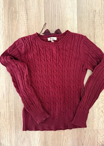 Bordo uzun Kollu Örgü Kadın Kazak - Görsel 3