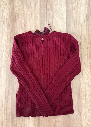 Bordo uzun Kollu Örgü Kadın Kazak - Görsel 2