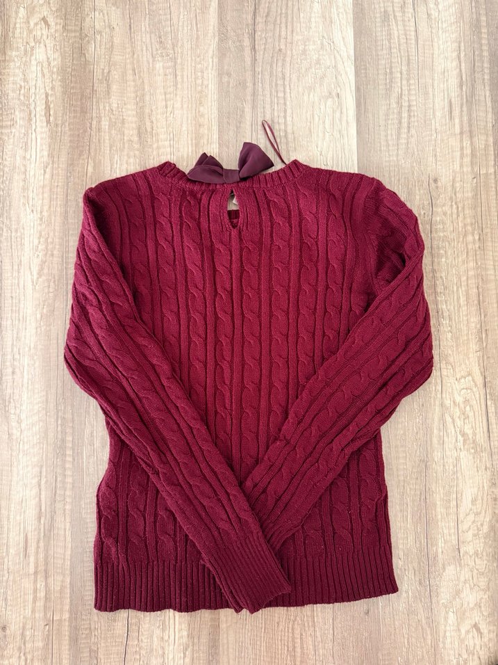 Bordo uzun Kollu Örgü Kadın Kazak - Görsel 2