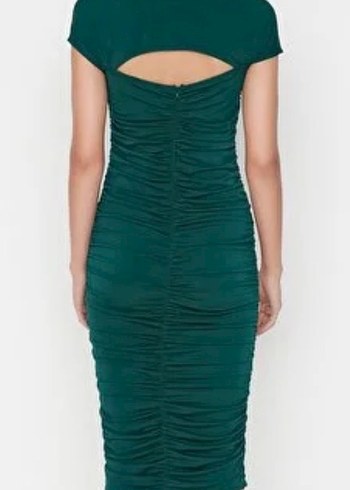 Yeşil Drapeli Midi Kalem Elbise - Görsel 2