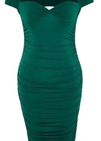 Yeşil Drapeli Midi Kalem Elbise - Görsel 3
