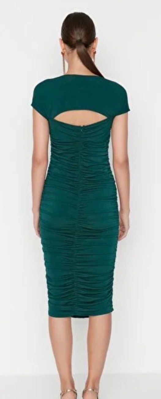 Yeşil Drapeli Midi Kalem Elbise - Görsel 2