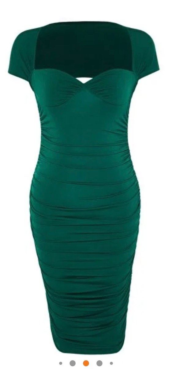 Yeşil Drapeli Midi Kalem Elbise - Görsel 3