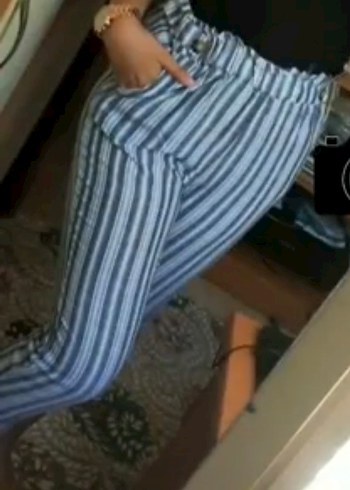 Düğmeli Gri Çizgili Bohem Kadın Pantolon - Görsel 3