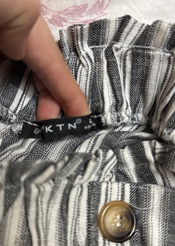 Düğmeli Gri Çizgili Bohem Kadın Pantolon - Görsel 5