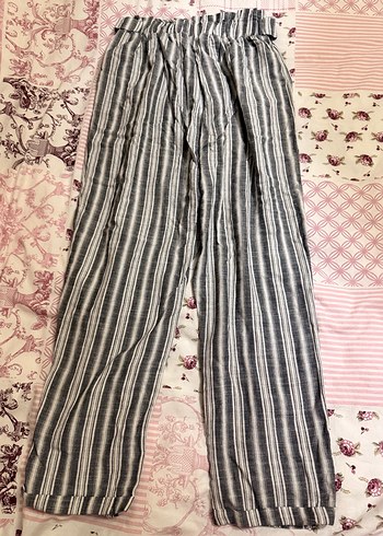 Düğmeli Gri Çizgili Bohem Kadın Pantolon - Görsel 2