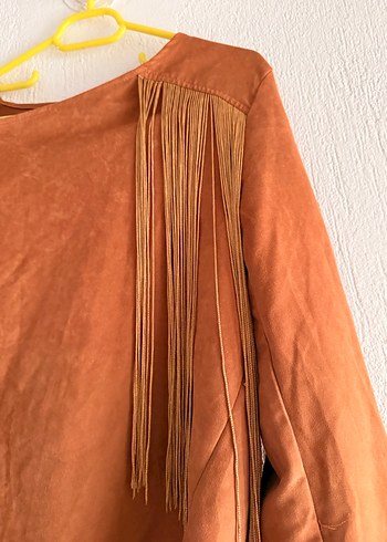 Püsküllü Kahverengi Süet Kadın Ceket - Görsel 2