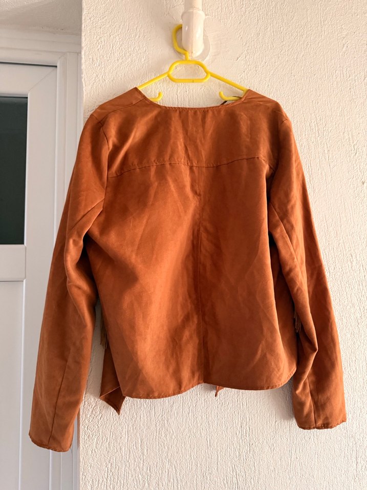 Püsküllü Kahverengi Süet Kadın Ceket - Görsel 3