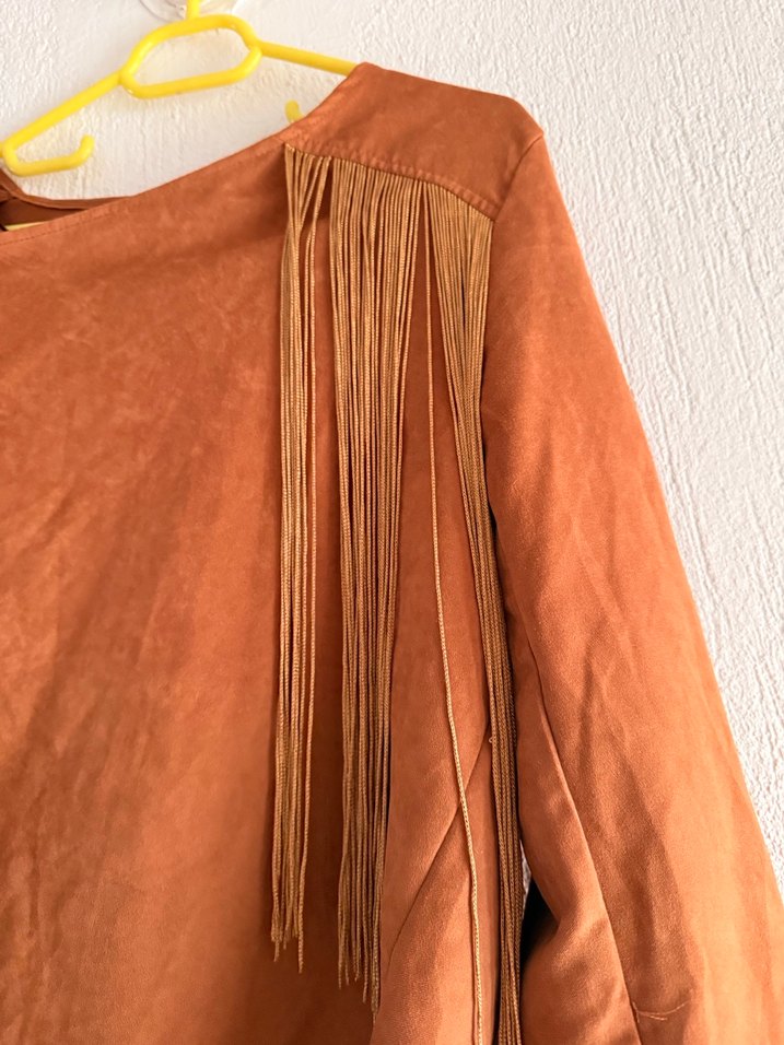 Püsküllü Kahverengi Süet Kadın Ceket - Görsel 2