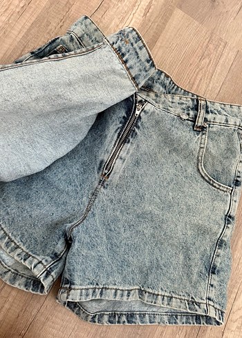 Mavi Kot Mini Şort Etek - Görsel 4